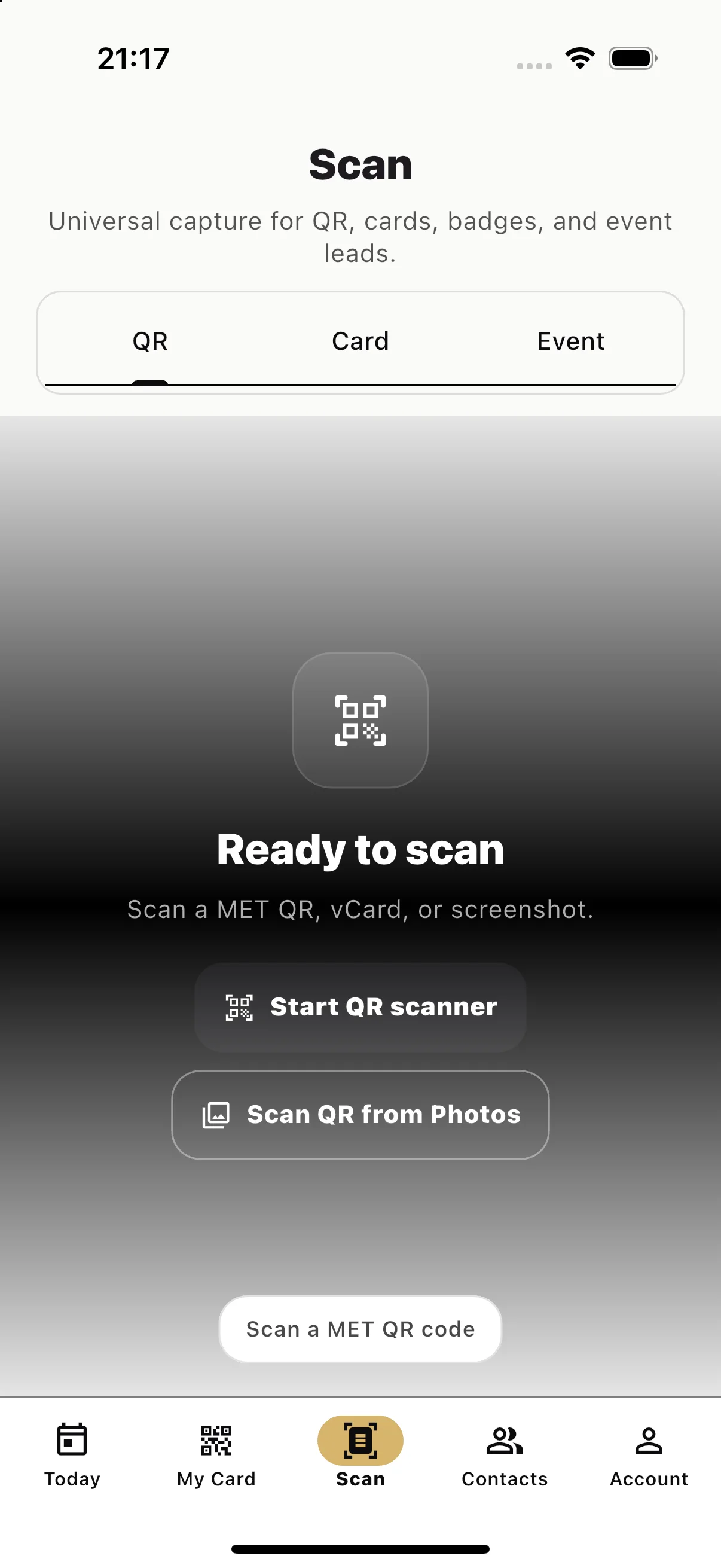 MET Scan screen ready to capture