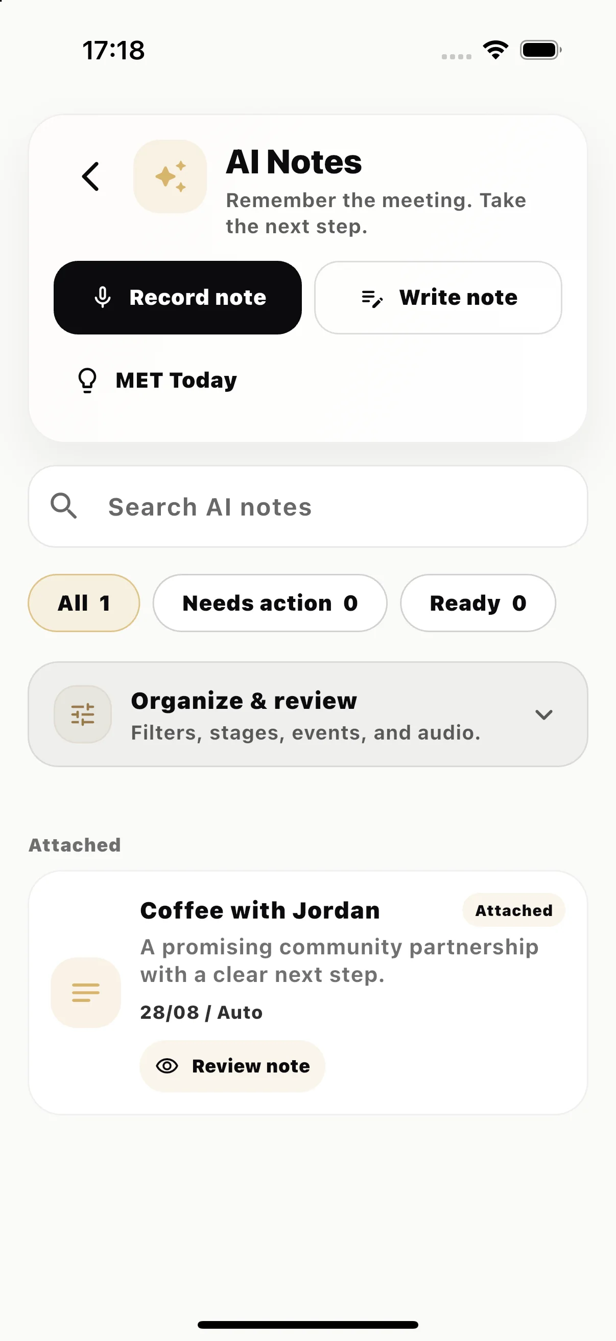 MET Notes screen