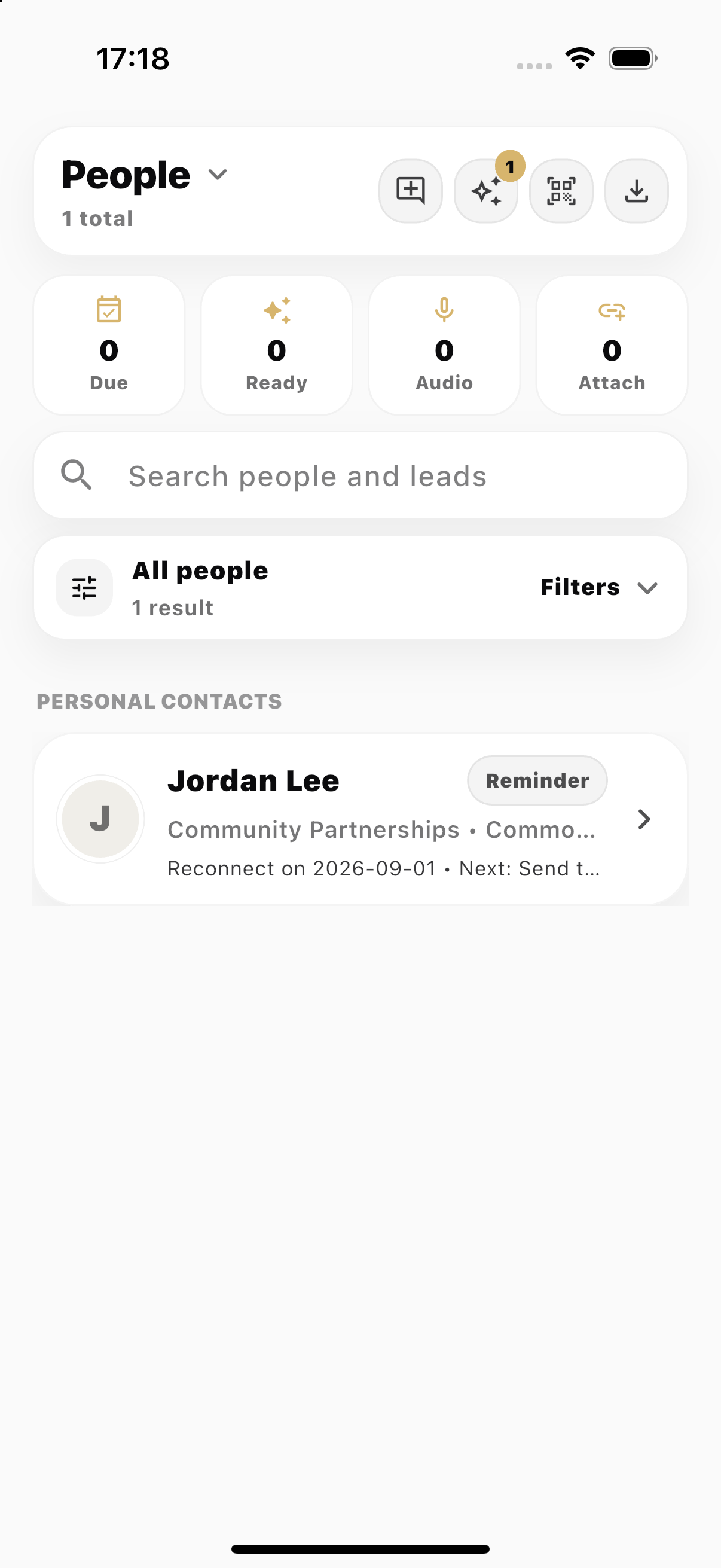 MET People showing saved relationships and follow-up status