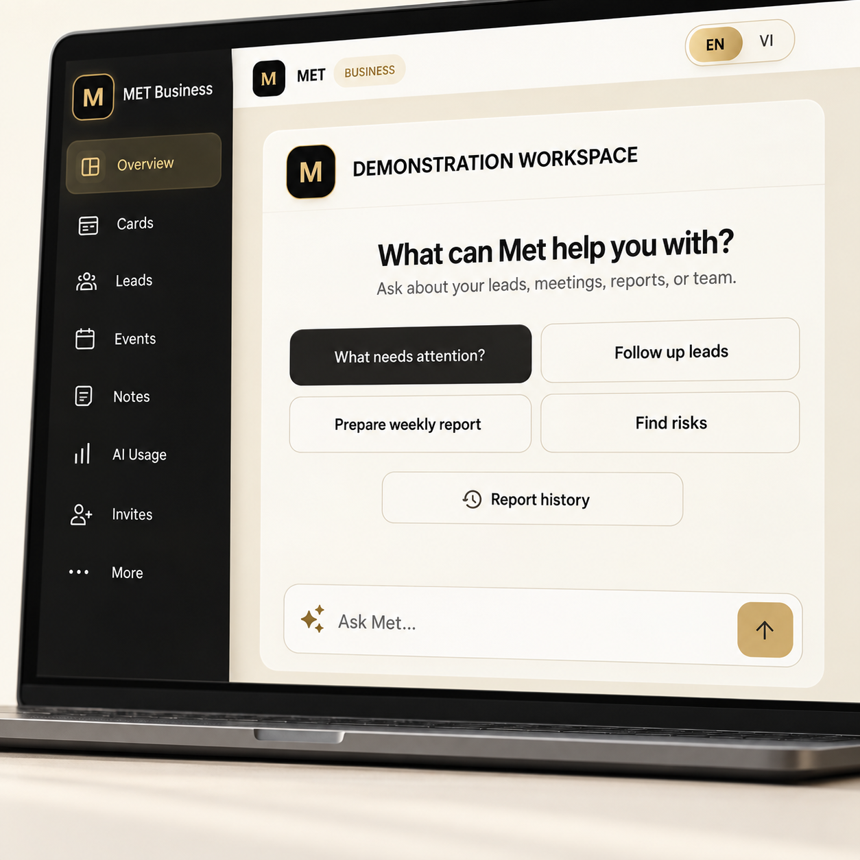 MET Business demonstration workspace overview